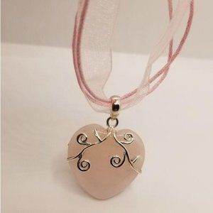  Rose Quartz Heart Candy Necklace Women's Jewelry